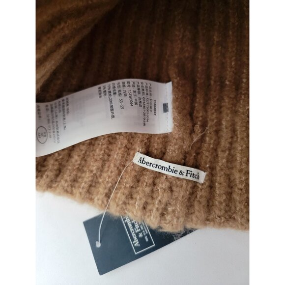 NWT Abercrombie & Fitch Tan Ribbed Knit Beanie Hat Acrylic Blend Unisex - Picture 4 of 4